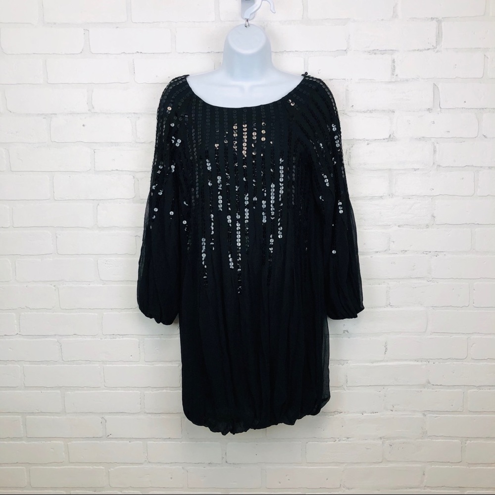Simon Chang Silk Sequin Shift Dress sz 4 S
